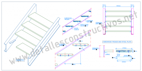 Construction_detail_double_stringers_steel_staircase_stairs_concealed_wooden_plank_tread_steps_UPN_channel_sections_profile_Dwg_drawing_steel_frames_beams_stahltreppe_holzstufen_stalen_trap_houten_treden_tangga_kayu_keluli_design